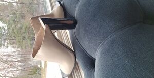 French Connection Tan and Black Mules